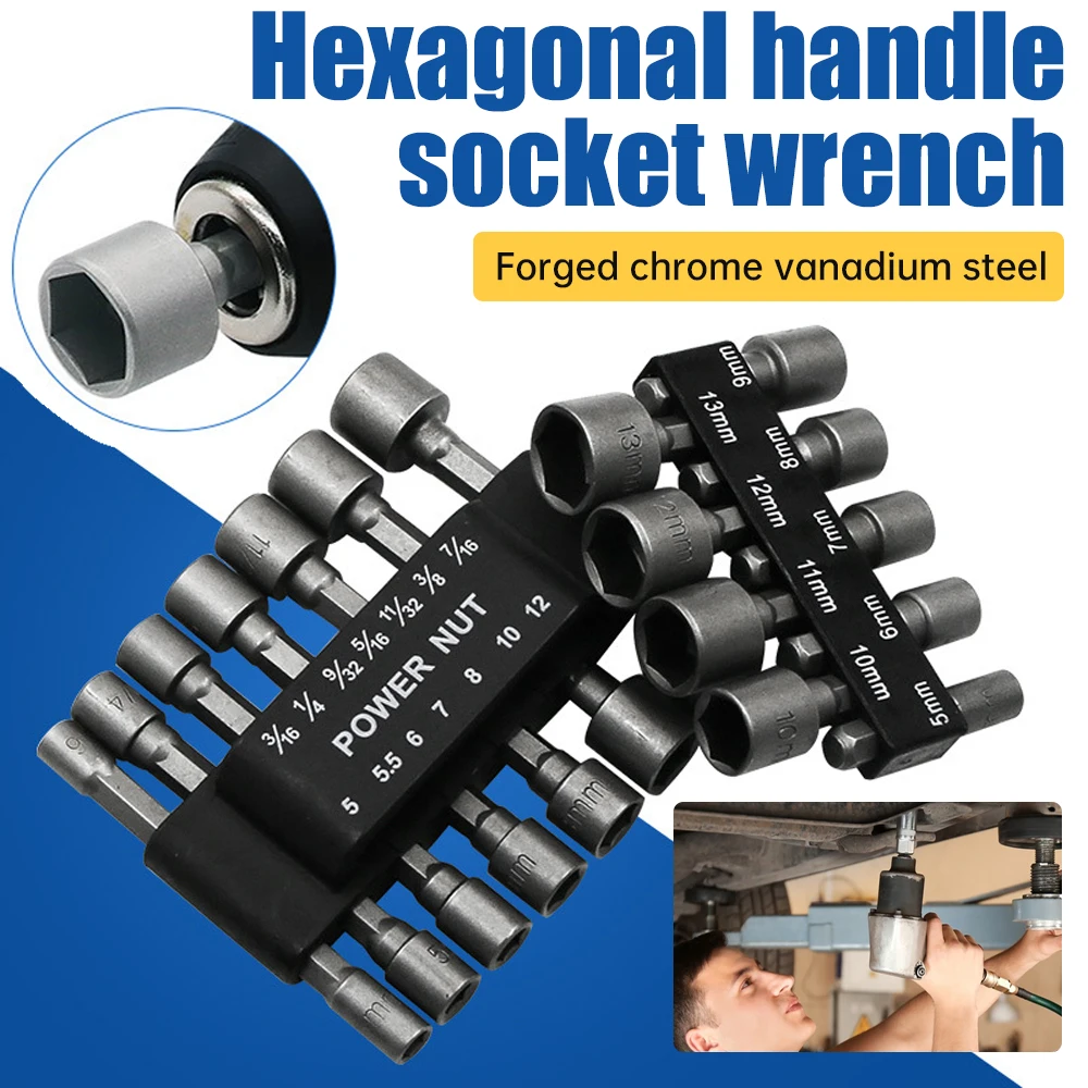 Hexagonal Handle Powerful Socket 9pcs/set Hex Sockets Sleeve Nozzles Nut Driver Set Screwdriver Set Pneumatic Screwdriver Insert