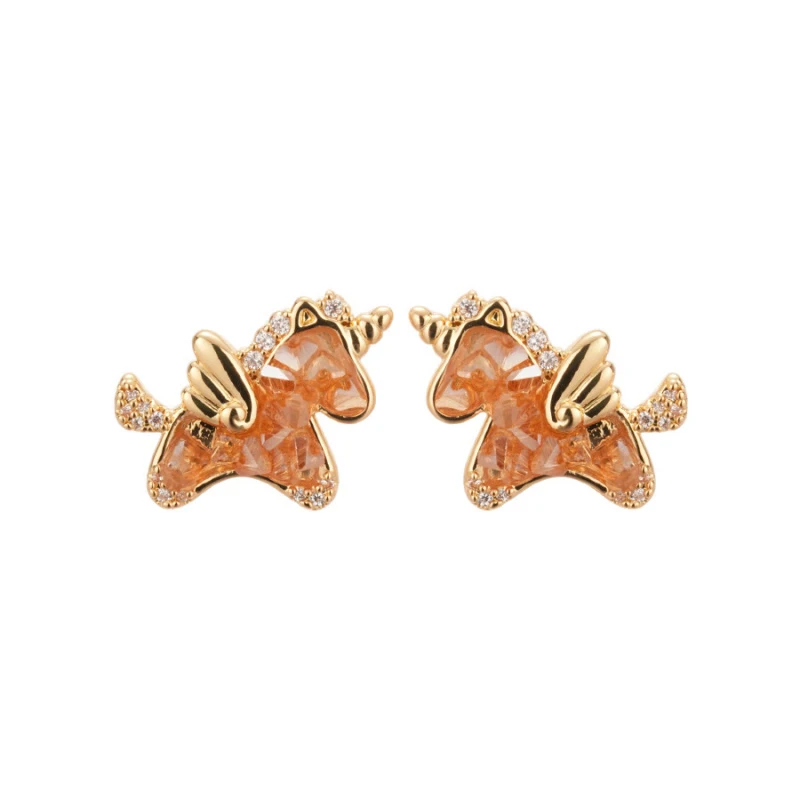 Golden Shattered Crystal Unicorn Pony Crystal Earrings Women Light Luxury Niche Temperament Exquisite Unique Explosive Product