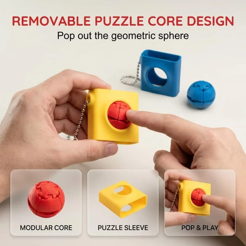 3D Fidget Pendant Detachable Ball Keychain Silicone Stress Relief Anti-Anxiety Sensory Fidget Toy for Adult Kid Pocket Gadget