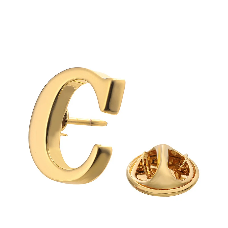 High quality brass initials A to Z classic letter brooch shiny English symbol lapel pin men's shirt suit Collar pin accessories