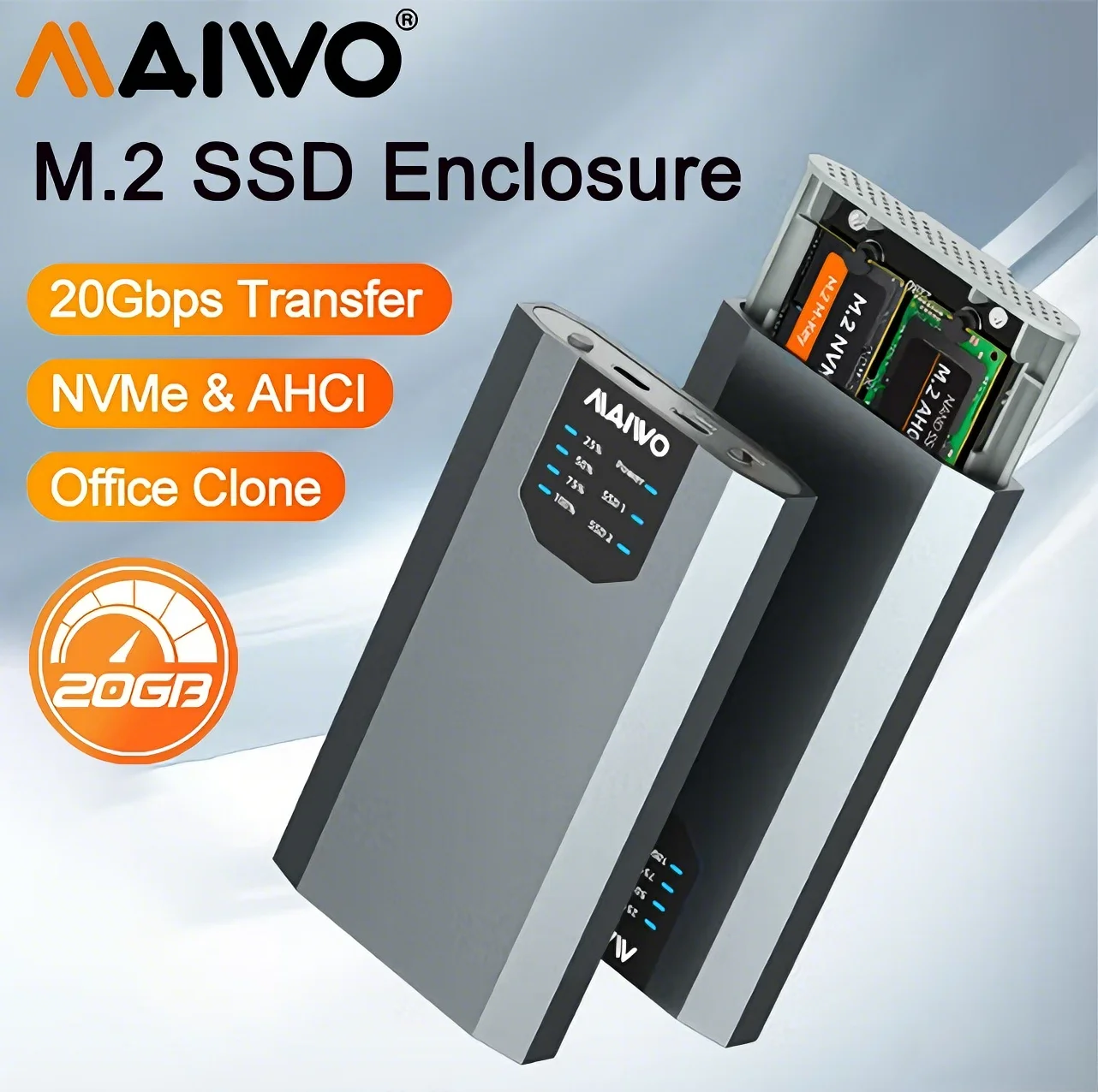 

MAIWO M2 NVMe SSD Enclosure Adapter Mobile Case Supports NVMe/AHCI Case 20Gbps To NVMe PCIe External Enclosure with Office Clone