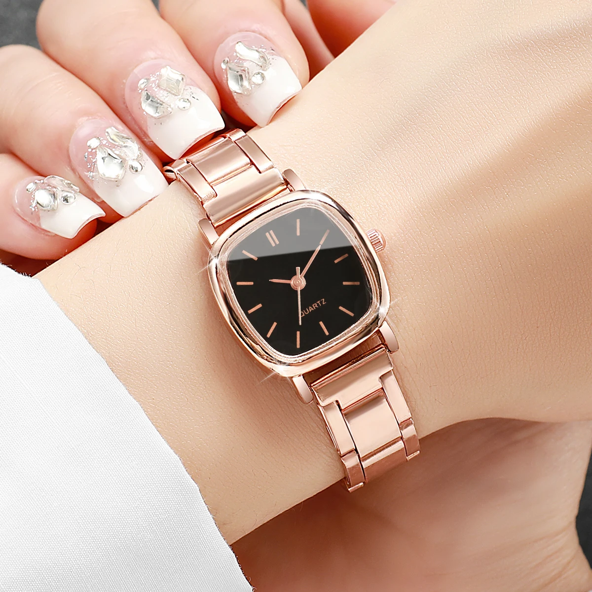 2PCS/Set Fashion Square Dial Women Wristwatches Casual Alloy Strap Watch For Ladies Clock Relogio Feminino(Without Box)