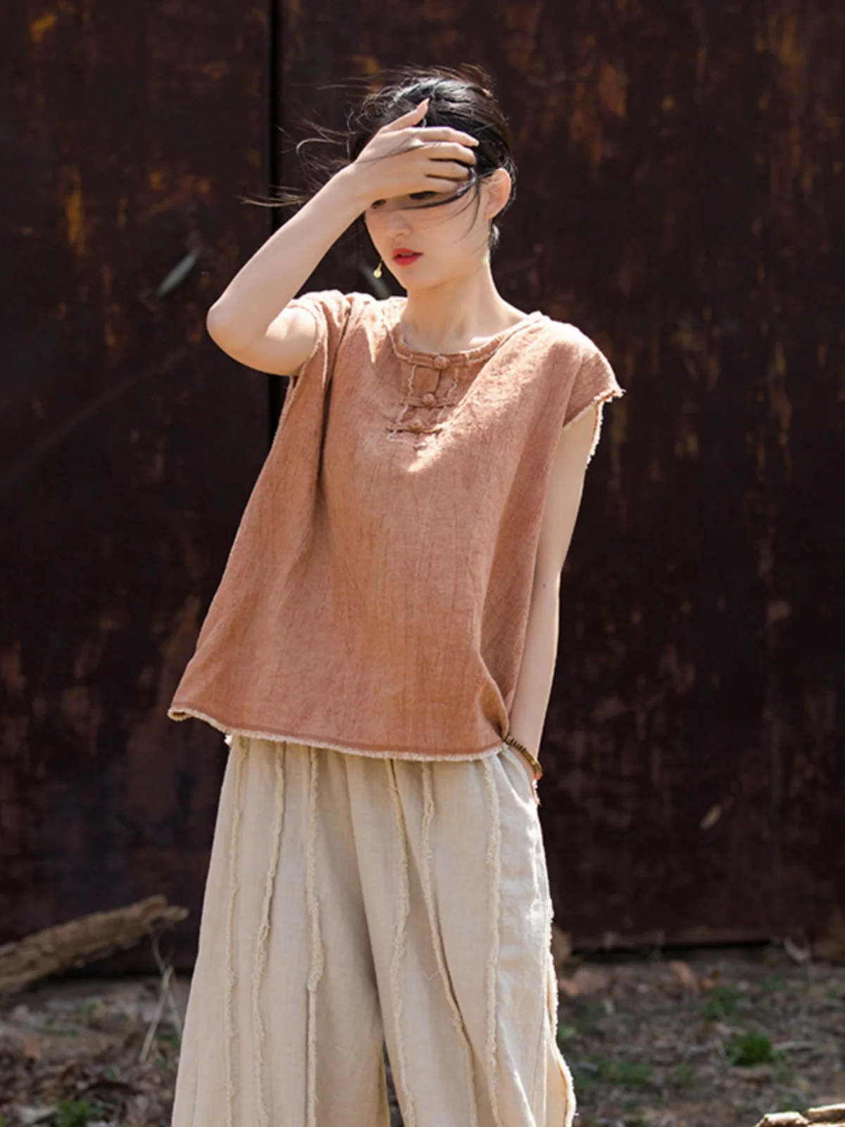 Summer Thin Vest New 2025 Chinese Style Women's Clothing  Silk Dyed Button Short Sleeve Hoodie Outerwear