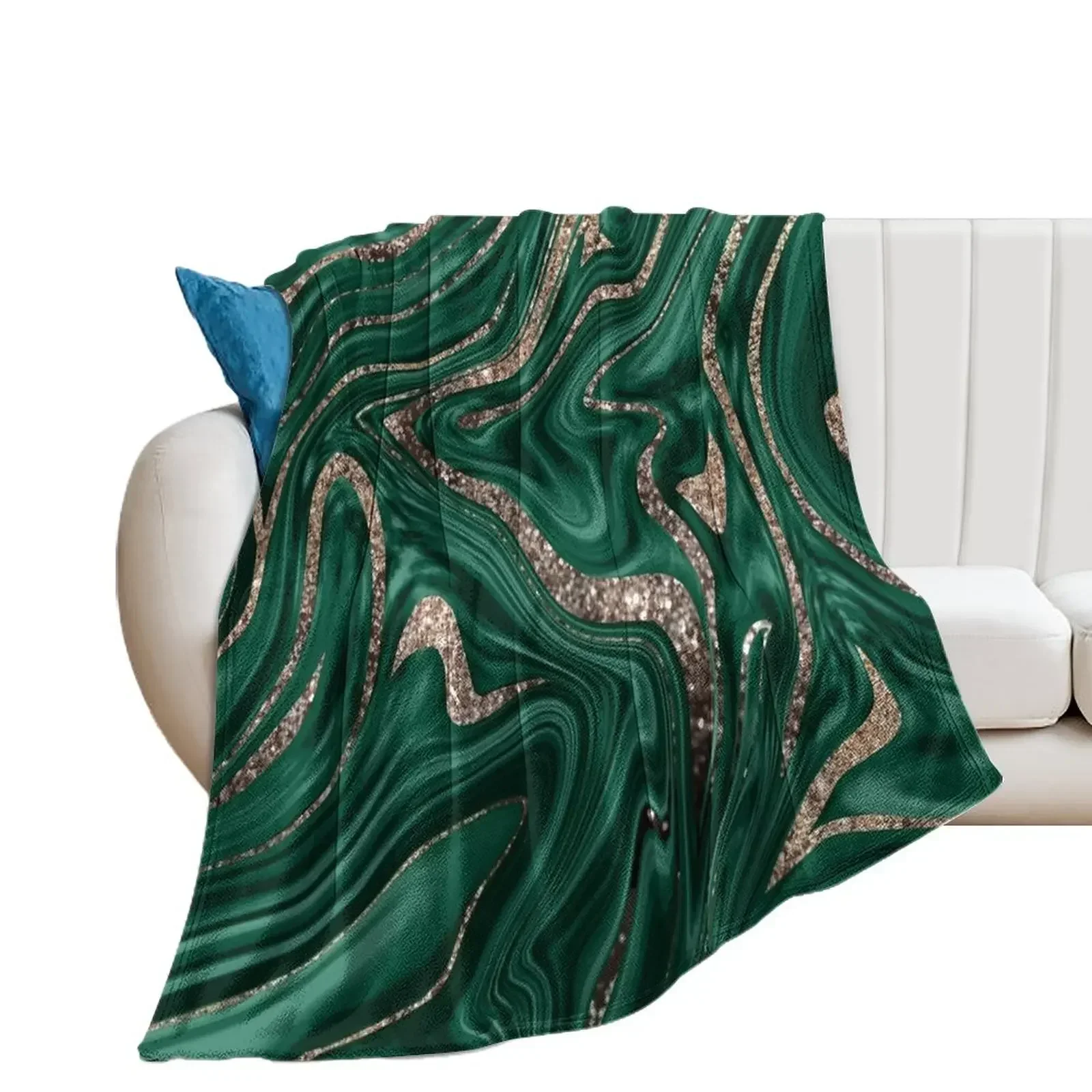 

Emerald Green Black Gold Glitter Marble #1 (Faux Glitter) #decor #art Throw Blanket anime bed plaid Blankets