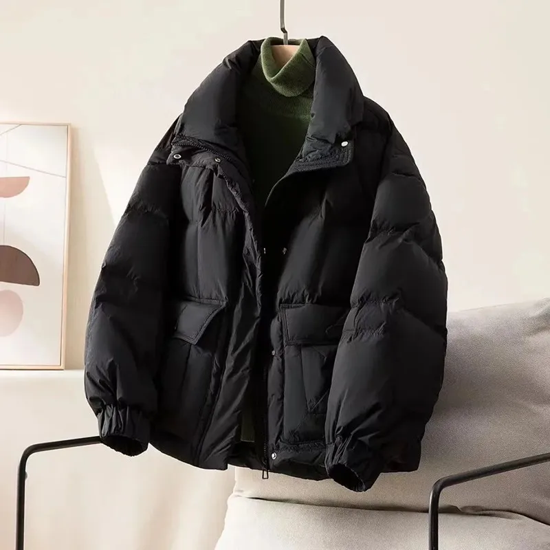 2024 Winter New Fashion Cotton-padded Jacket Korean Loose Stand Collar Thicken Warm Parkas Coat Women Clothes Black Outerwears