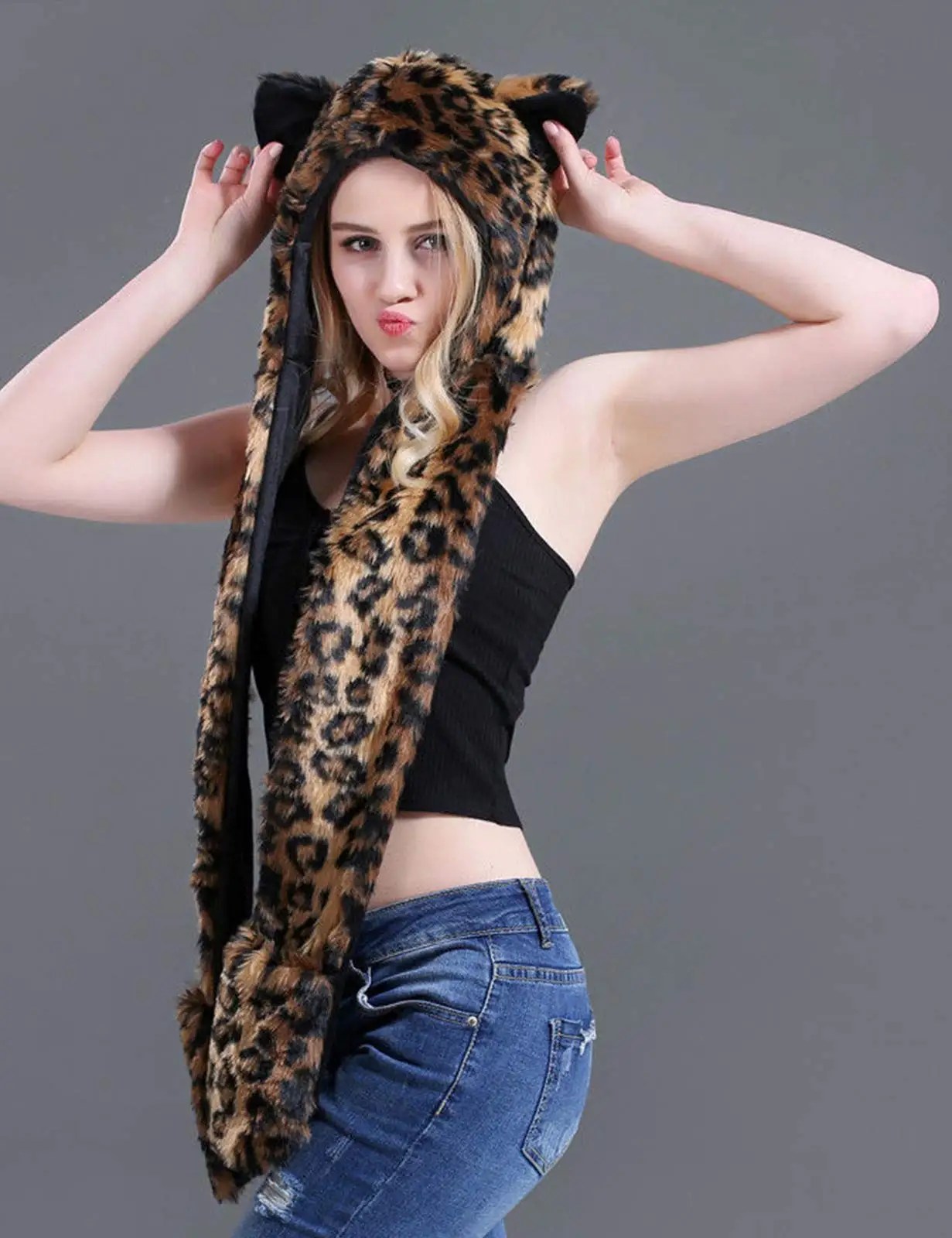 Cosplay Plush Cartoon Animal Caps World of Warcraft Scarf Gloves 3 in1 Fleece Hooded Faux Fur Warm Earmuff Festival Party Cap