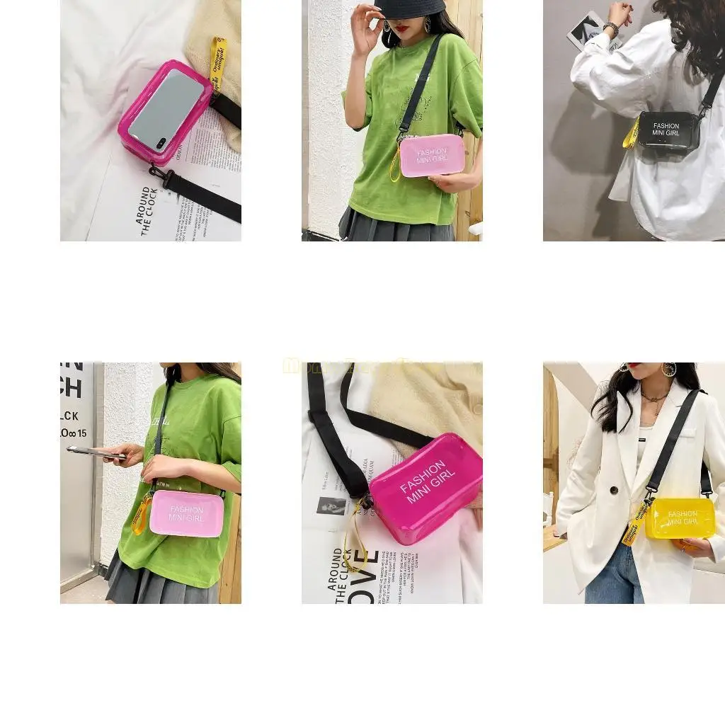 

X90d прозрачная сумка для кроссбука для женщин Candy Color Письмо летнее мини -сумка для плеча