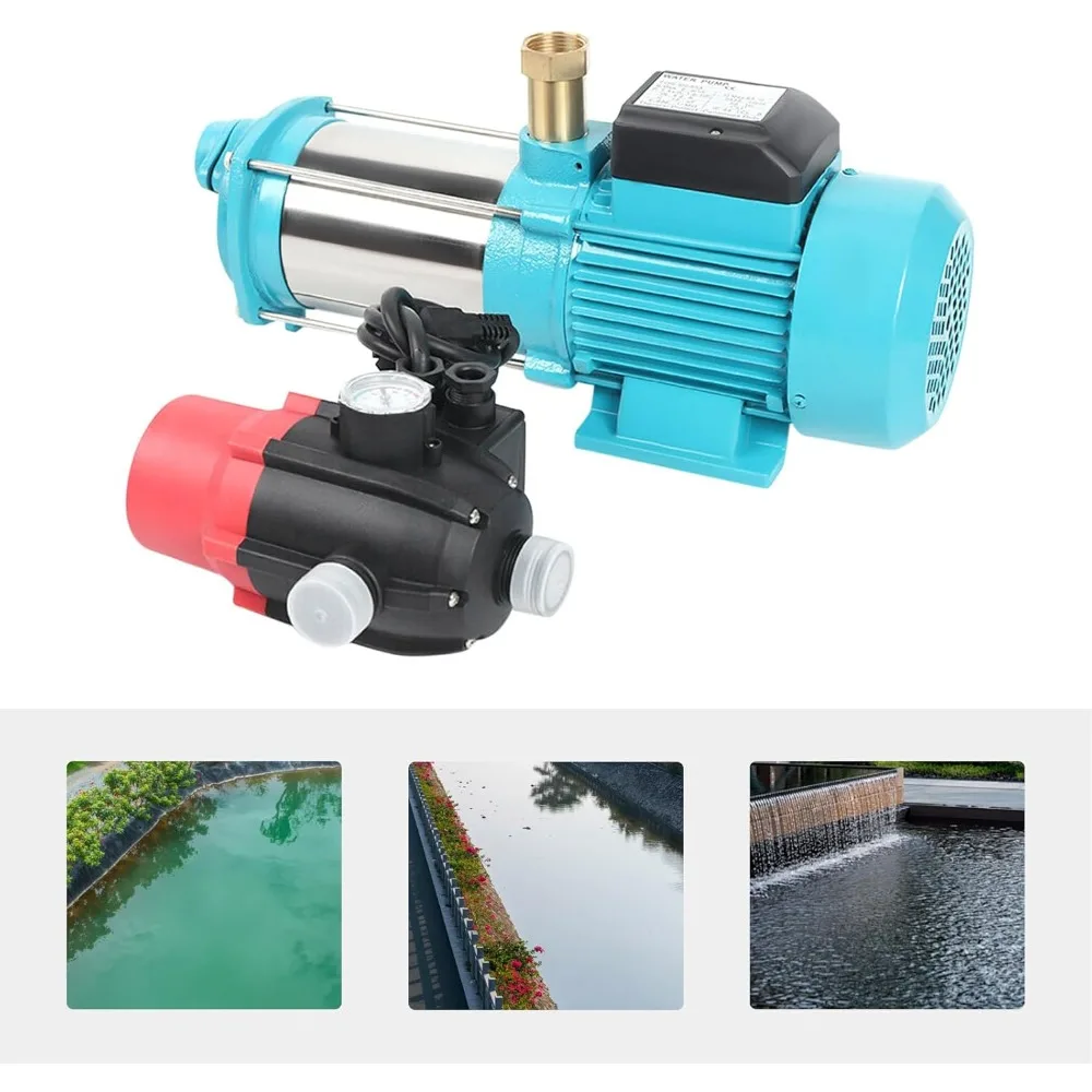 Centrifugal Pump 1300 W 9.8 Bar Garden Pump with Pressure Switch Domestic Waterworks Self-priming 4000L/H Jet Pump