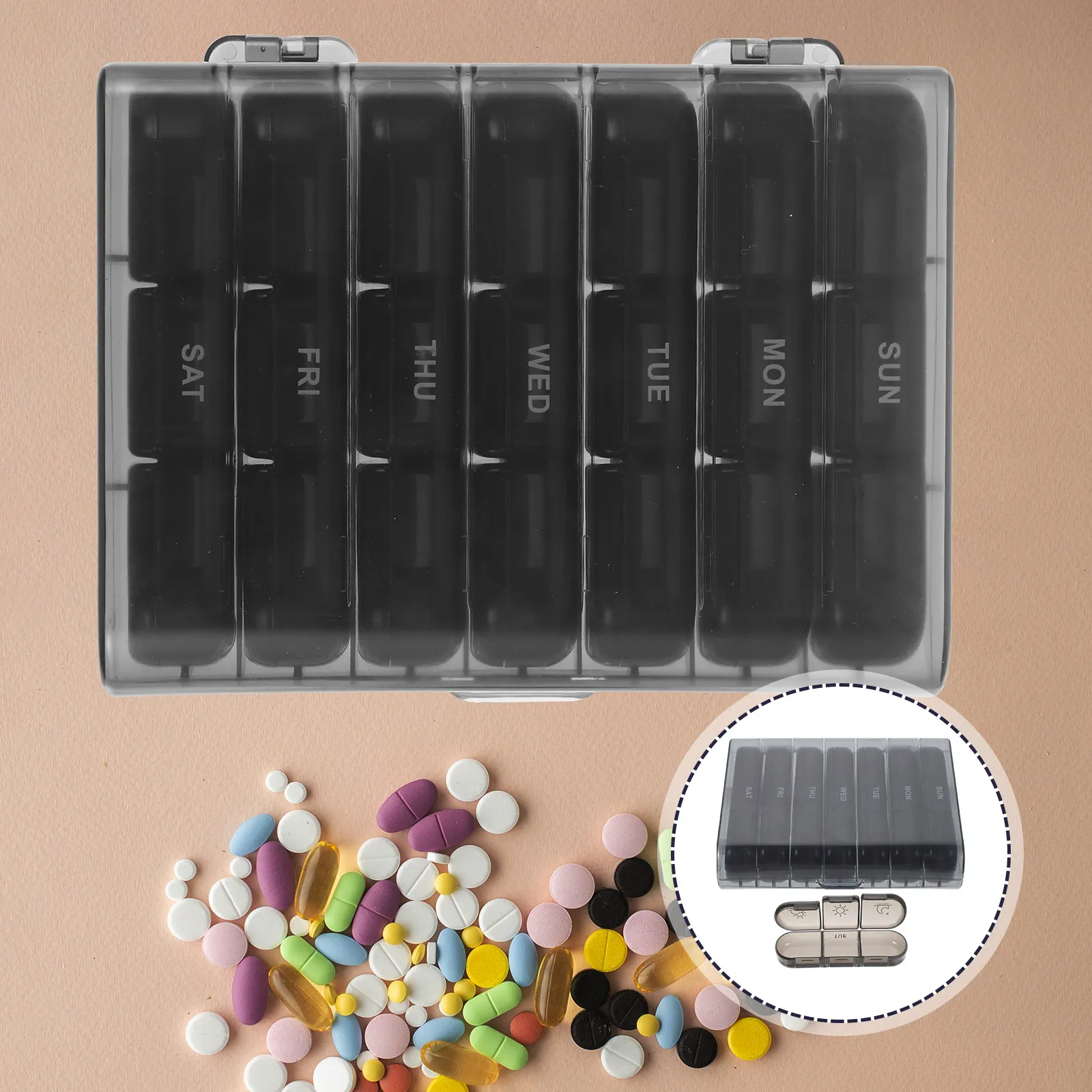 

21-Compartment Weekly Medicine Organizer Portable Vitamin Dispenser Travel-Friendly Compact Pill Box Senior Reminder Storage