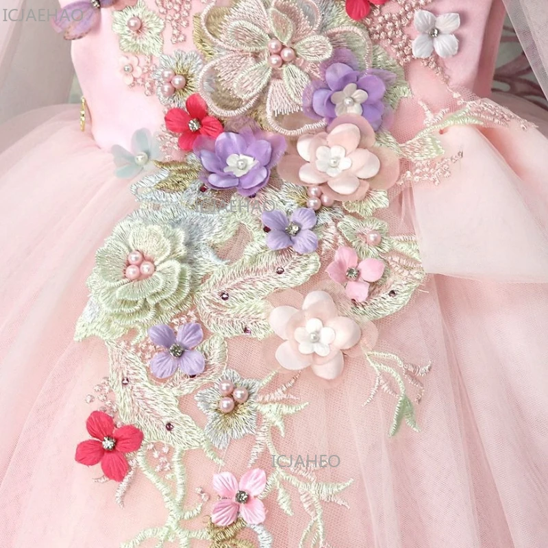 2026 Girls Applique Backless Wing Princess Dress Pageant Flower Girl Kids Clothing Costume Tulle Party Gown Children Birthday