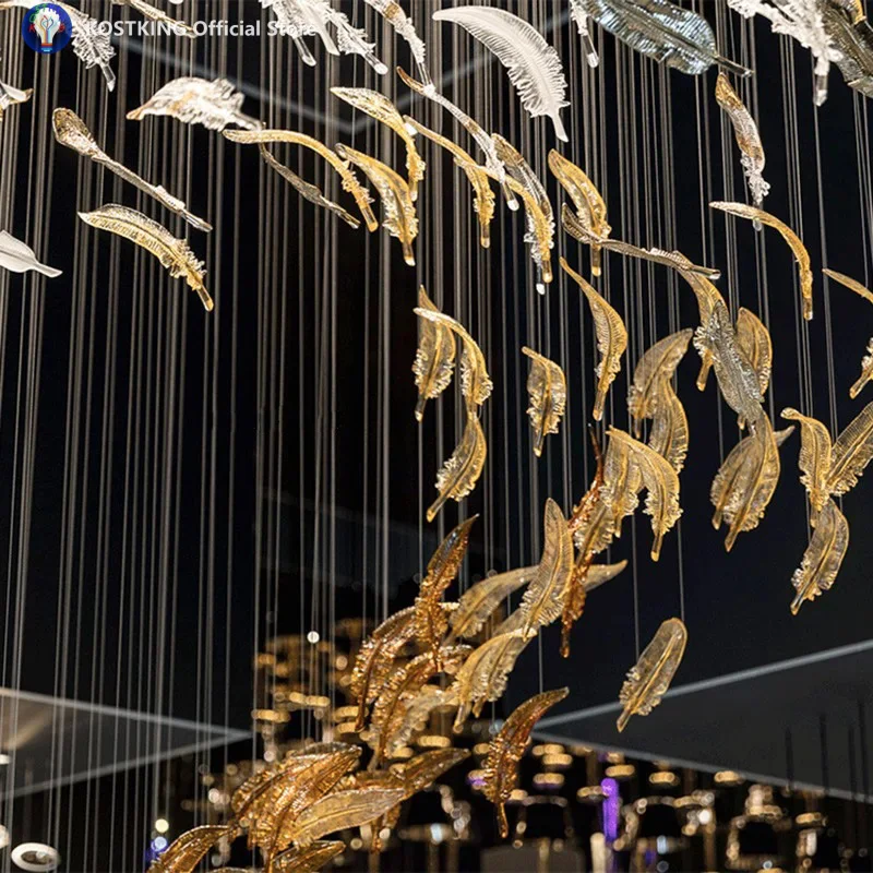 Feather Glass Pendant Light OEM in Amber Clear Murano Flying Leaf Chandelier Staircase Home Decor Lighting Hotel Project
