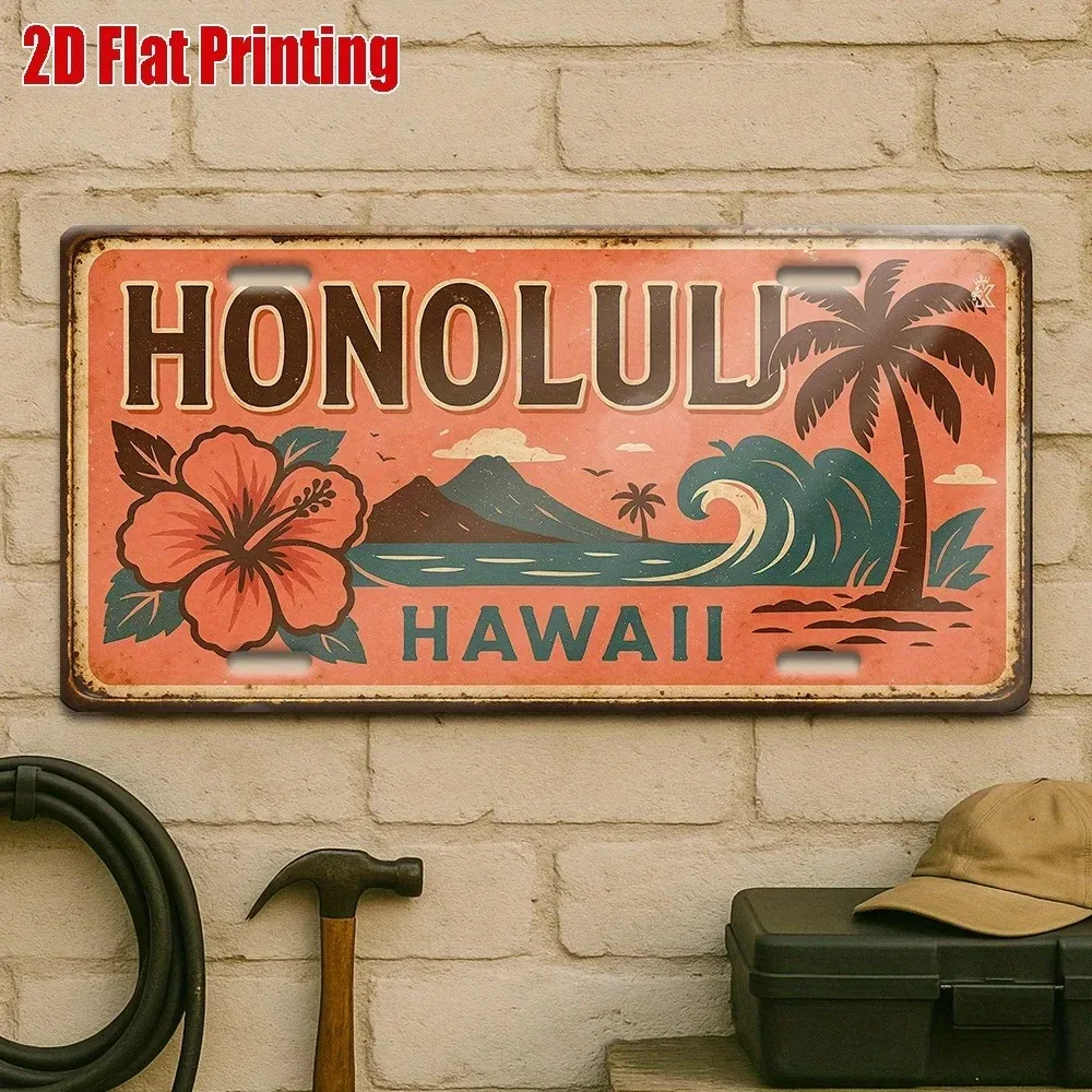 CIFbuy [2D Flat] Custom Honolulu Hawaii Metal Sign,Personalized Text Vintage Beach Wall Decor (Only For Decoration)