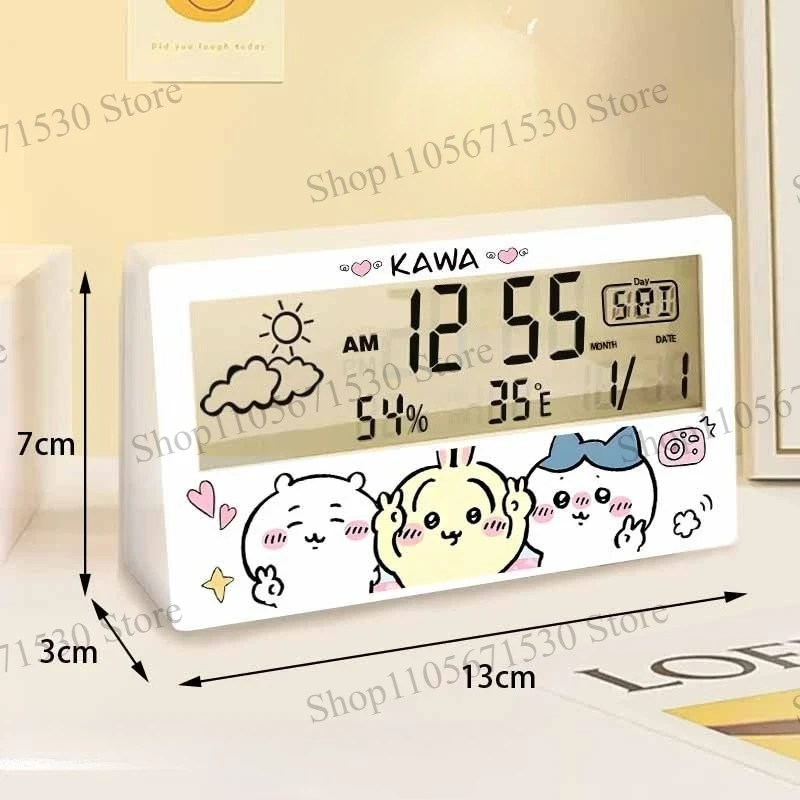 Chiikawa Digital Alarm Clock Small Eight Usagi Transparent Desktop Clock Temperature Humidity Display Multi Function Timer Cute