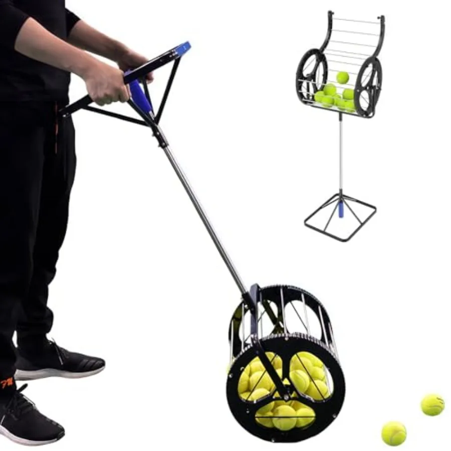 

Tennis Ball Collector Roller 2-in-1 Tennis Ball Picker Upper with Handle Telescopic Tennis Ball Hopper Rolling Pickleball Caddy