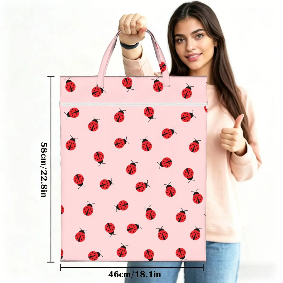 Cute Ladybug Pattern On Pink Background Laundry Collector Foldable Laundry Basket Large Storage Washing Basket Home Organizer - view 3