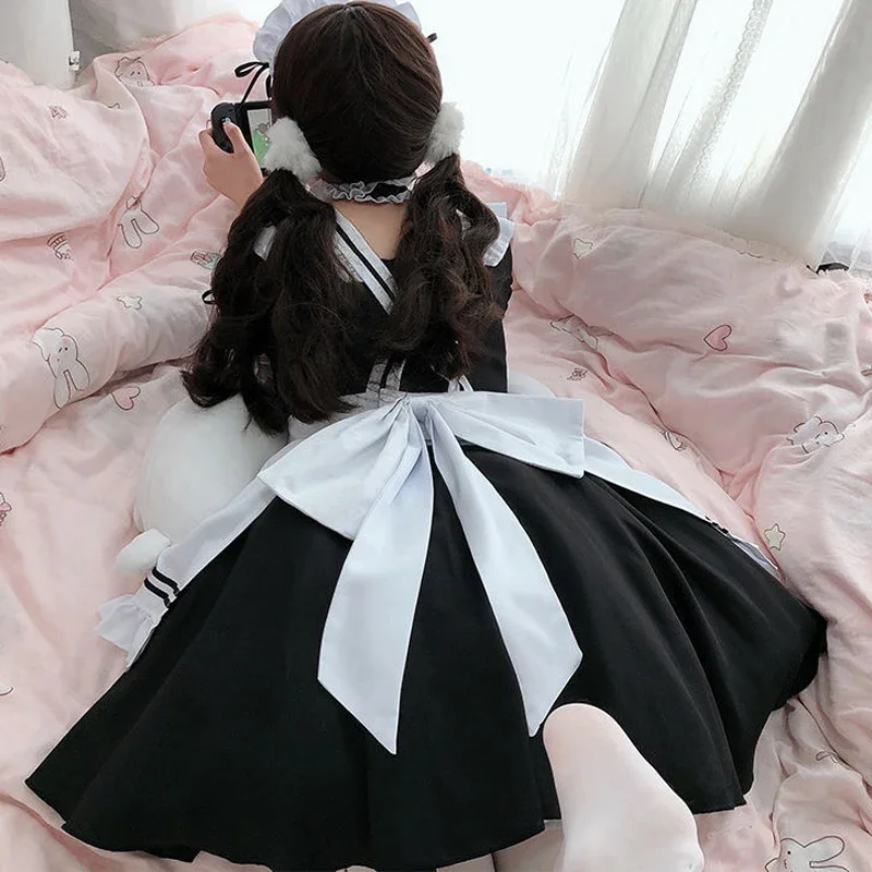 2024 Black Cute Lolita Maid Costumes Girls Women Lovely Maid Cosplay Costume Animation Show Japanese Outfit Dress Clothes MS1857