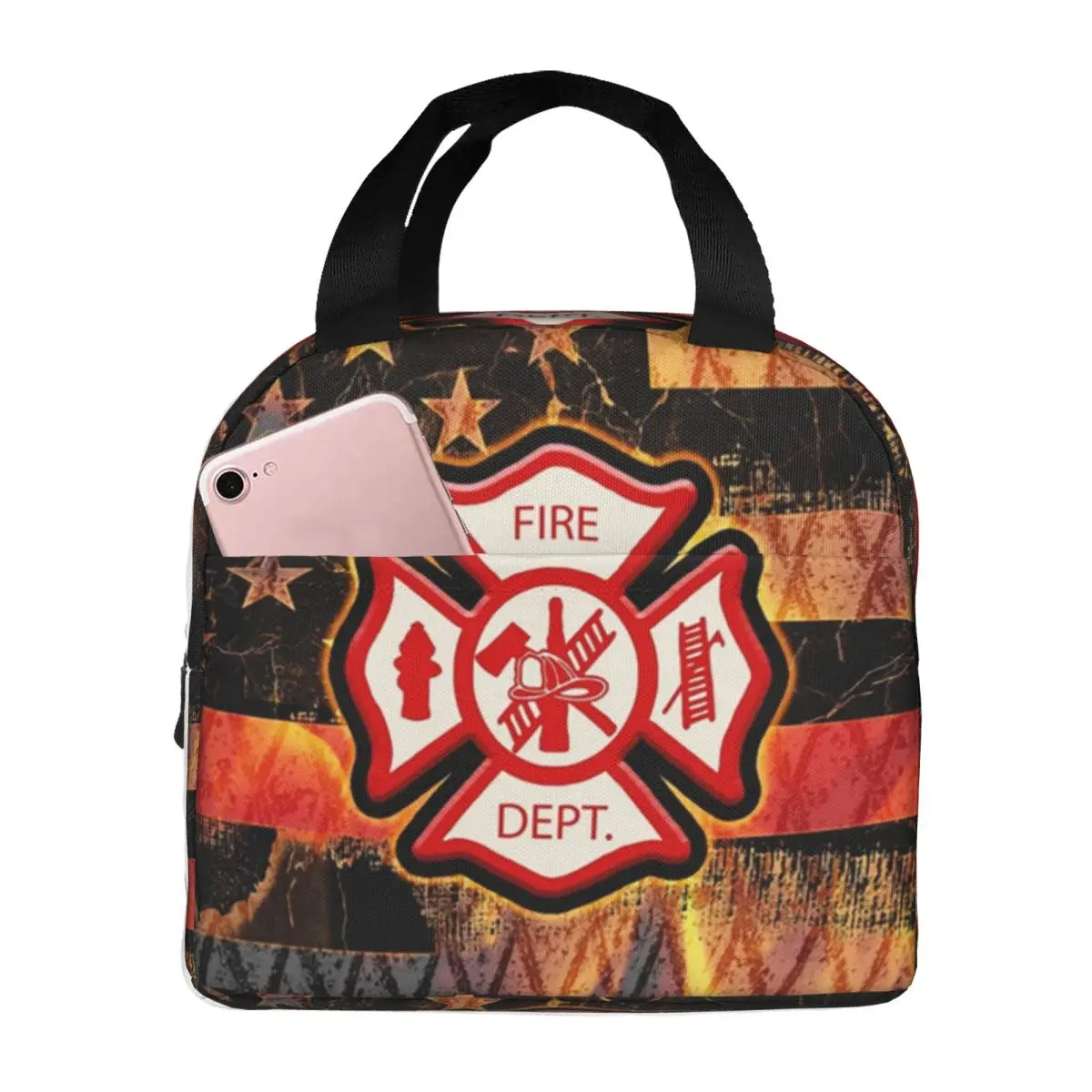 Firefighter Cross And Flames Insulated Lunch Bag for Women Leakproof Thermal Cooler Lunch Box office Work School