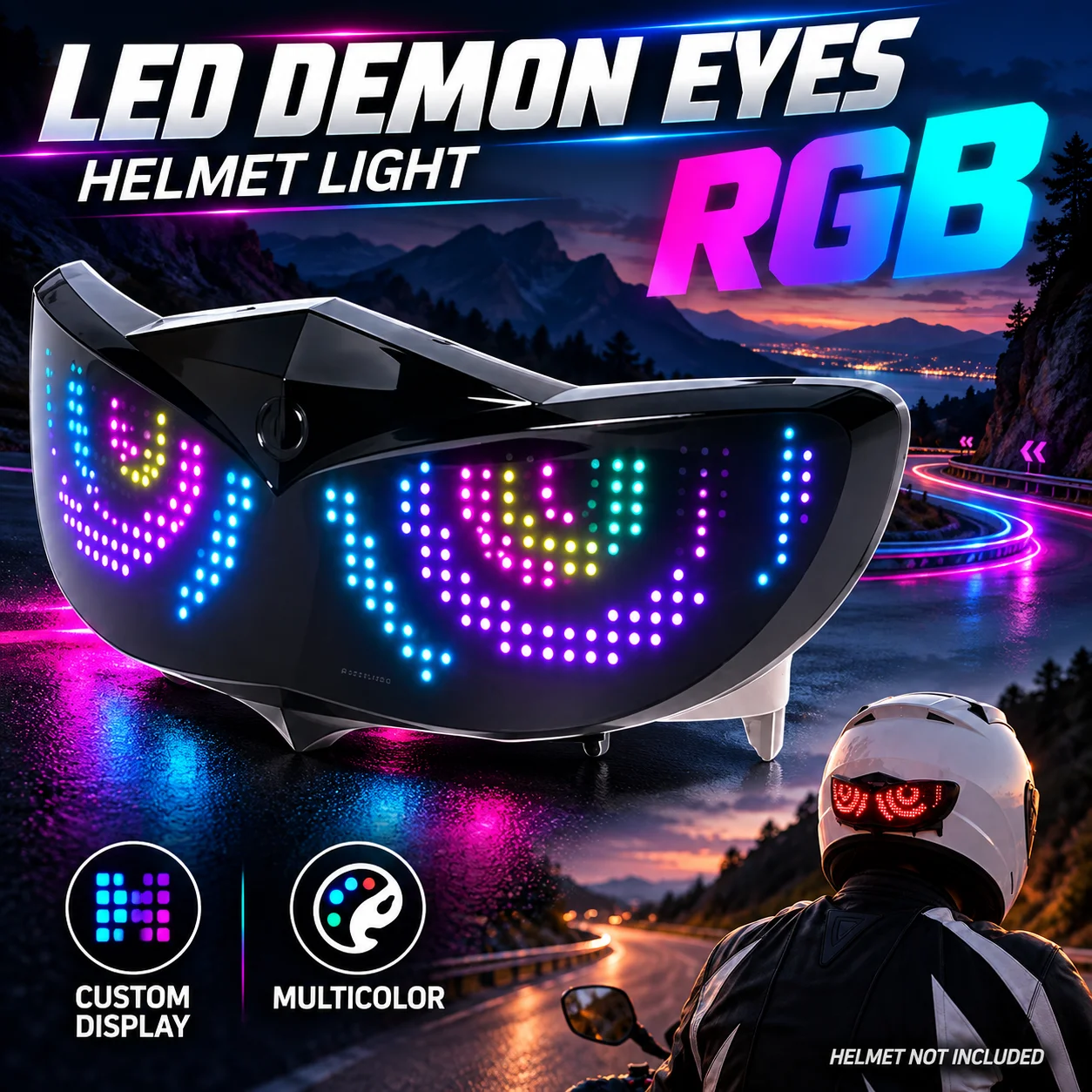 Helmet LED Devil Eyes Warning Light Motorcycle Bicycle Night Riding Decorative Ambient Light Safety Signal Lamp Accessories
