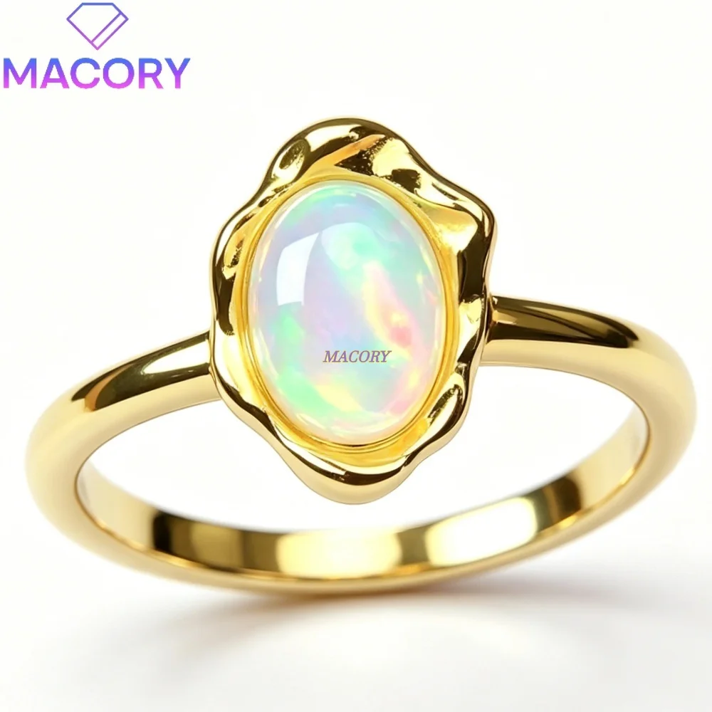 Natural Opal Ring S925 Sterling Silver Low-key and Simple with Unique Design Stackable Birthday Anniversary Valentine's Day Gift
