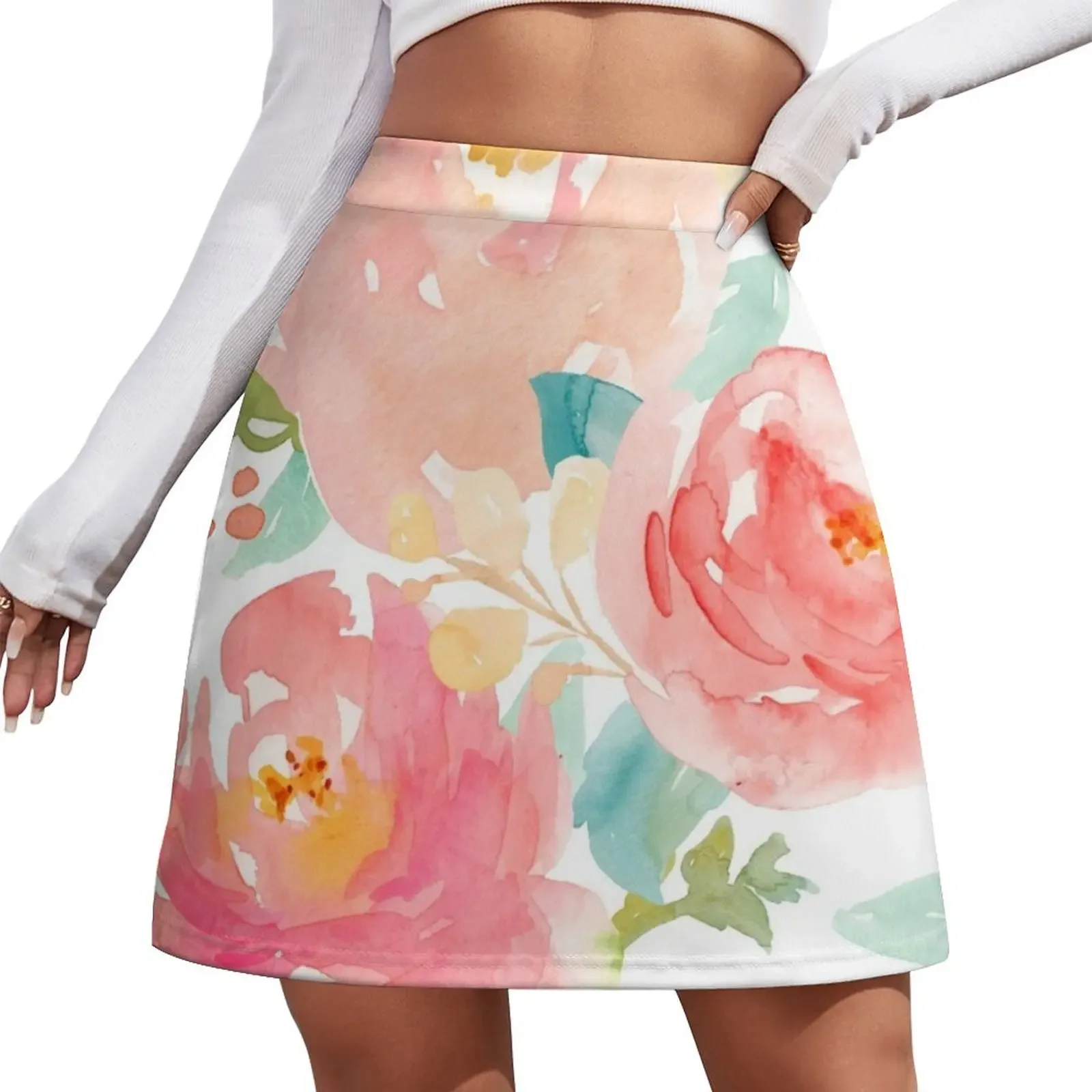 

Peonies Watercolor Bouquet Mini Skirt fairy grunge midi skirt for women Mini Skirt