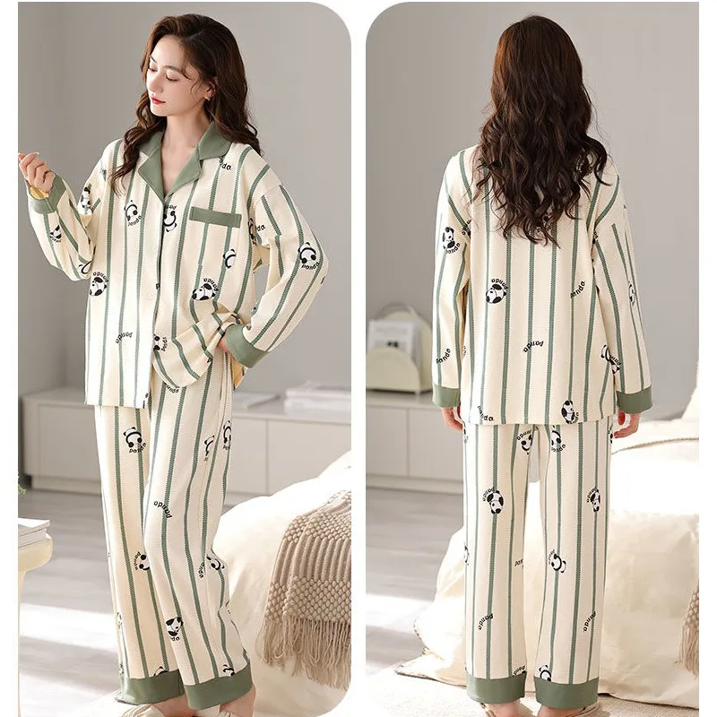 100% Pure Cotton Women Pajamas Outfit Ladies Autumn Long Sleeve Outdoor Wear Loungewear Spring Casual Comfortable Sleepwear Set