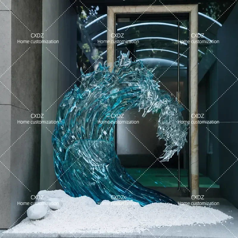 L328 Transparent Resin Wave Flower Sculpture for Hotel Elevator Hall Entrance Aisle Floor Decoration