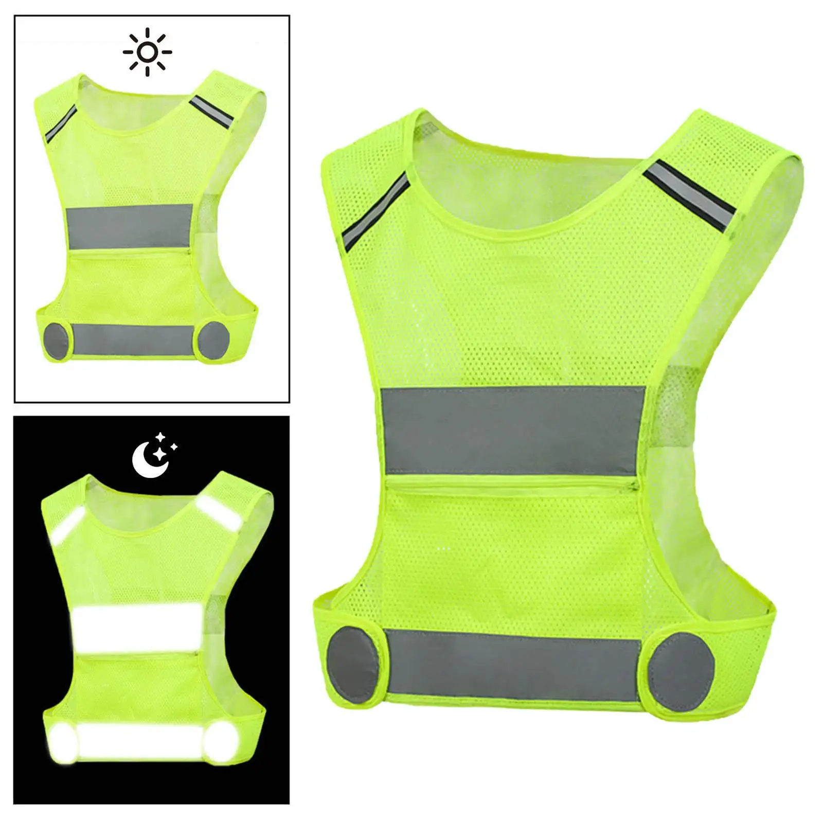 Reflective Running Vest Fluorescent Mesh Safety Vest with Stripes for Road Traffic and Nighttime Visibility