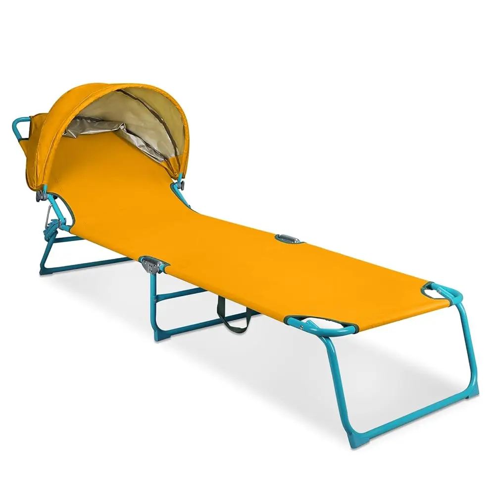 

Outdoor Lounge Chair, Tanning Chair With Sunshade Roof, Adjustable Backrest Folding Chaise Lounge, Reclining Beach Bed For