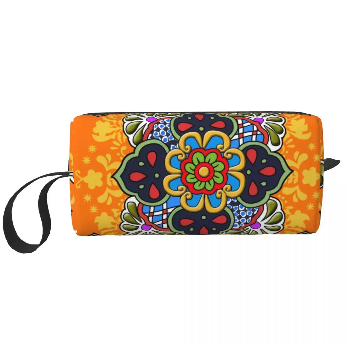 Mexican Talavera Flower Ceramic Tile Makeup Bag for Women Travel Cosmetic Organizer Fashion Storage Toiletry Bags