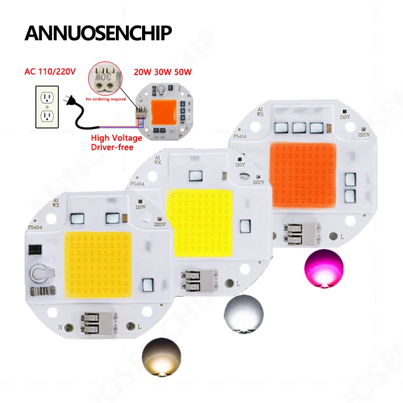 Welding Free 50W 30W 20W COB LED Chip for Spotlight Floodlight Plant Growth Lamp AC 220V 110V Integrated Light Beads Aluminum