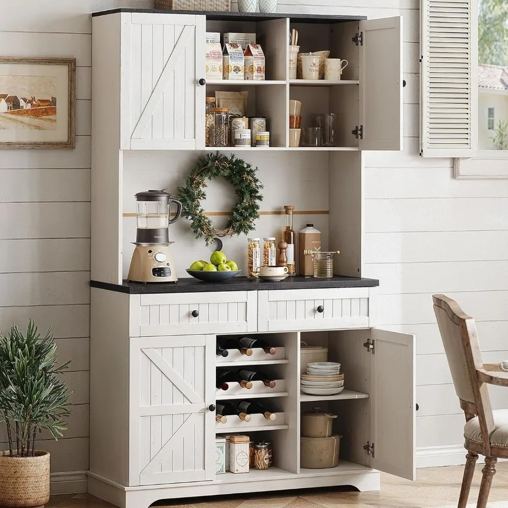 Pantrykast met 2 lades en 3 wijnrekken, 71 boerderijkeukenopbergkast met verstelbare planken, keukenkast met M