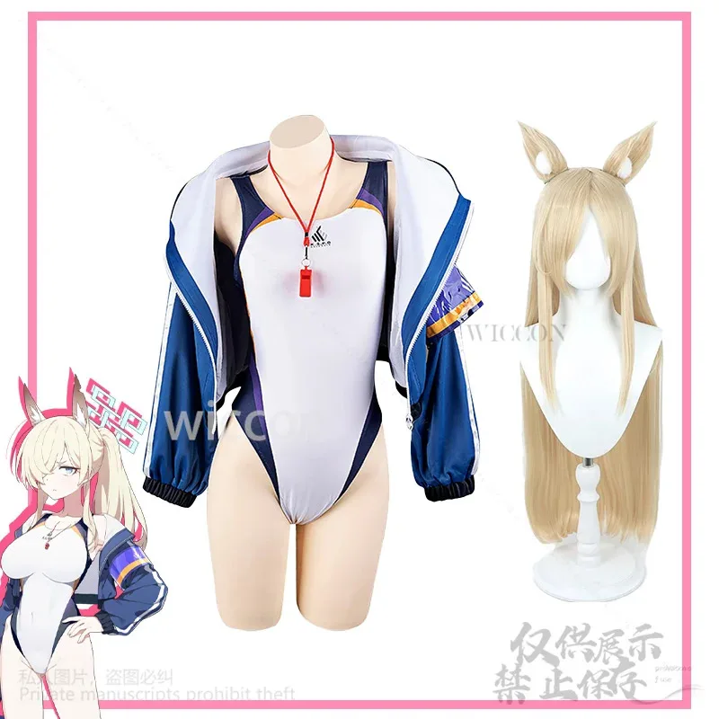 Juego de archivo azul Ogata Kanna, disfraz de Anime, abrigo, traje de baño Kawaii, mono Sexy, Jirai Kei, orejeras peludas personalizadas