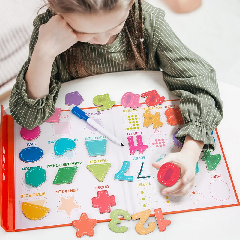 モンテッソーリ数学学習玩具、磁気数字と形のパズル、幼児期STEM開発、実践的な教育ワークブック