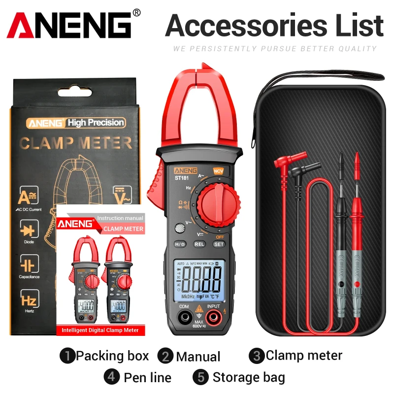 Clamp Meter Digital Multimeter NCV 6000 Counts Current Ammeter Voltmeter Tester ANENG ST183 Car Amp Hz Capacitance Ohm Test Tool