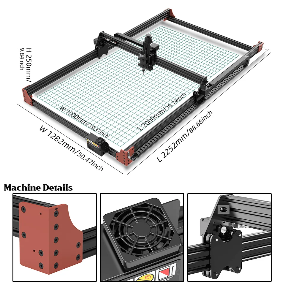 CARVE-DIY Grote CNC Router Machinegebied 1000x2000mm GRBL Controle 500W Spindel CNC Freesmachine PCB PVC Acryl Cutter