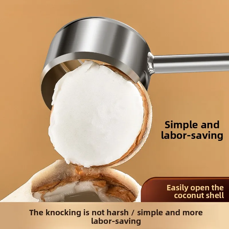 Stainless Steel Coconut Opener Set, Manual Cutter, Meat Scraper with Rubber Mallet