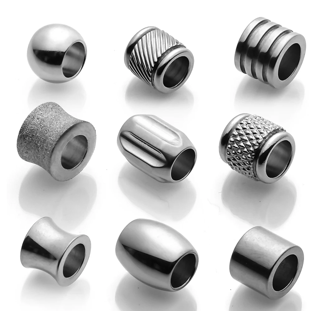 4-10pcs Stainless Steel Big Hole Beads Loose Spacer Beads  For Diy Bracelets Jewelry Making  Paracord Knife Lanyard Accessories