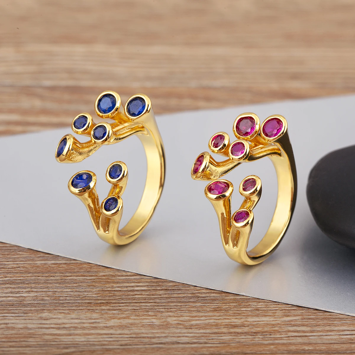 AIBEF 4 ألوان مطعمة الملونة الزركون خواتم مفتوحة قابل للتعديل للإناث الذكور غير النظامية تصميم كريستال فنجر مجوهرات هدية