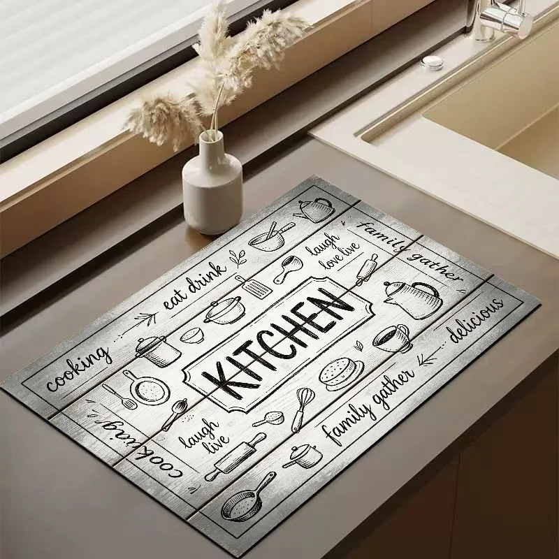 VIKAMA American Hand Drawn Cookware Mat Distressed Wood Non Slip Absorbent Kitchen Counter Drying Pad