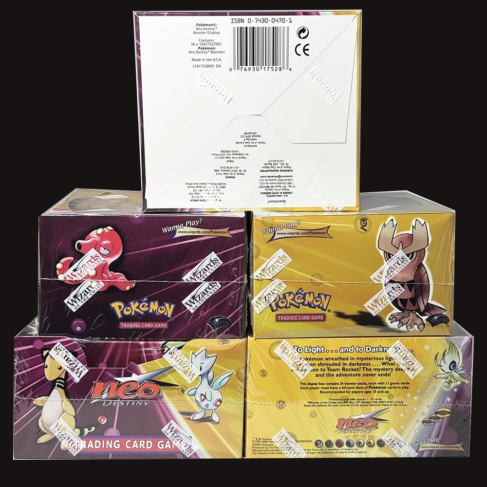 Boîte de boosters PKM Neo Destiny 2002 1ère Édition 1 Boîte 36 Paquets Cartes de jeu Proxy WOTC Scellées Celebi Noctowl Togetic Tyranitar