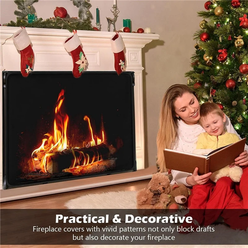 Fireplace Cover, Fireplace Blocker Blanket Christmas Fireplace Covers Decorative, Hot & Cold Air Blocker Easy Install