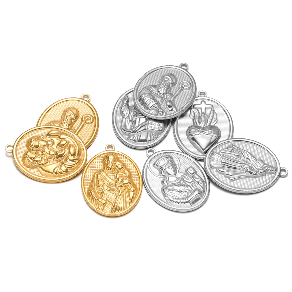 5 piezas de dijes de Jesús ovalados de acero inoxidable dorado, colgantes de cruz para la fabricación de joyas DIY, pendientes, collares y pulseras para mujer