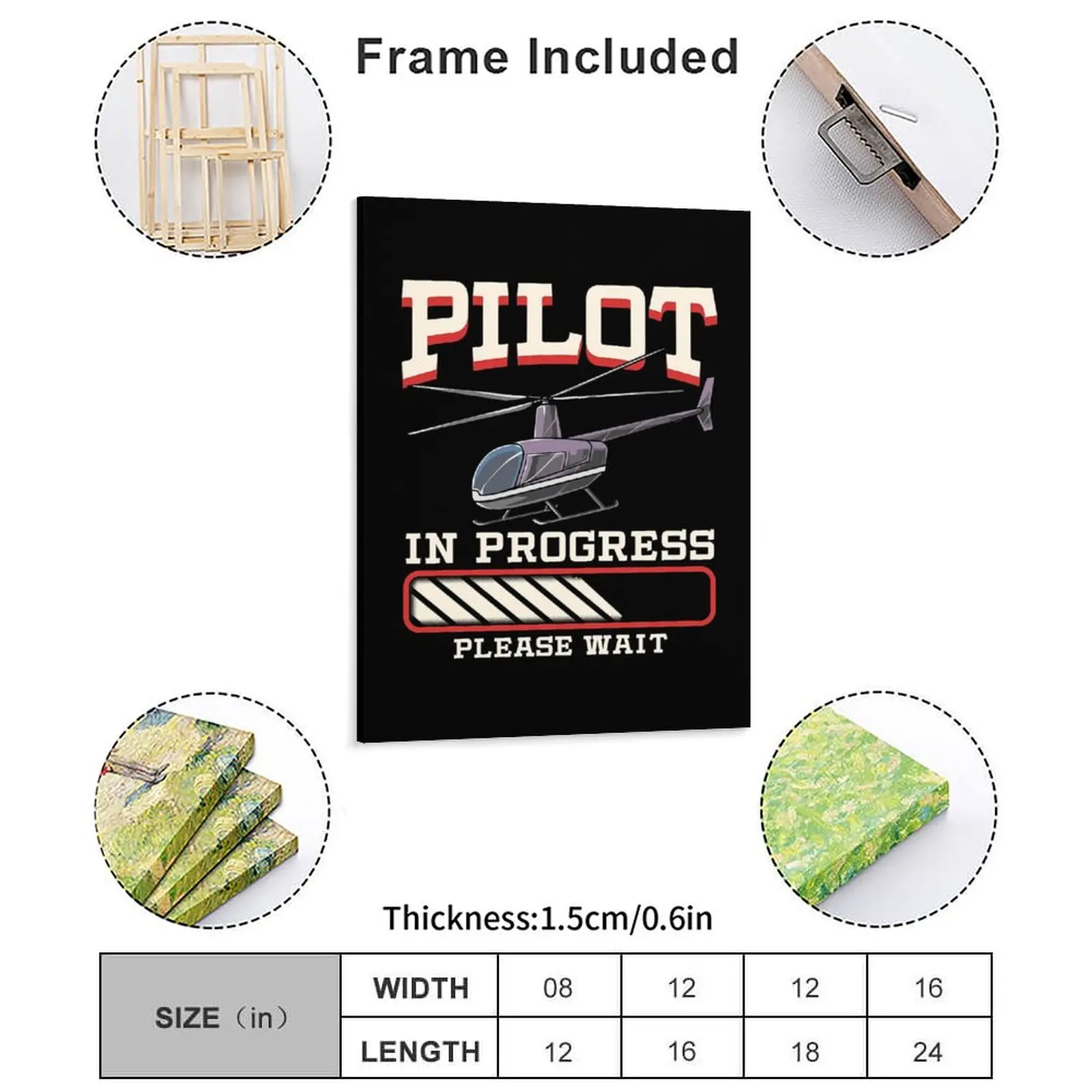 Funny Pilot In Progress Please Wait Helicopter Canvas Painting Poster Club Party Garage Print Framed Wall Paintings