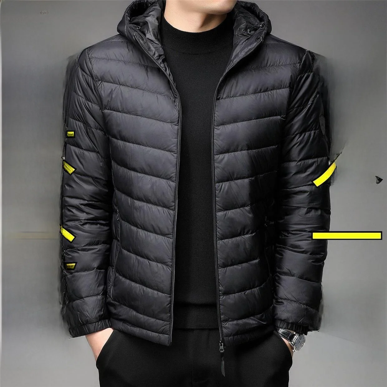 

New Autumn Winter Lightweight down Cotton Jaet Men ort Collar Hooded Slim Fit Faion Urban Sle Warm Coat Regular Length