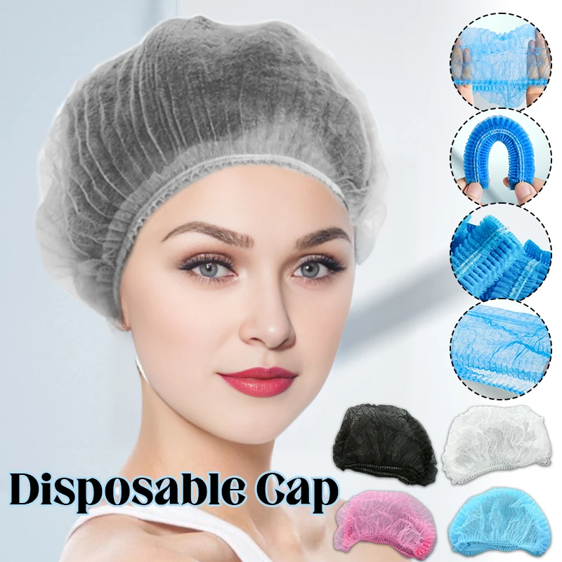 100PCS Einweg Kappen Kompresse Elastische Mesh Atmungsaktive Vlies Hut Für Kochen Lebensmittel Service Küche Hause Salon Spa Haar hüte