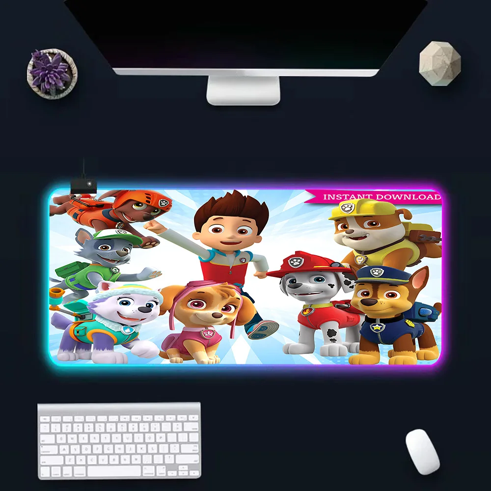 Cartoon P-Paw Patrol RGB Pc Gamer Keyboard Mouse Pad Mousepad LED Glowing Mouse Mats Rubber Gaming Computer Mausepad