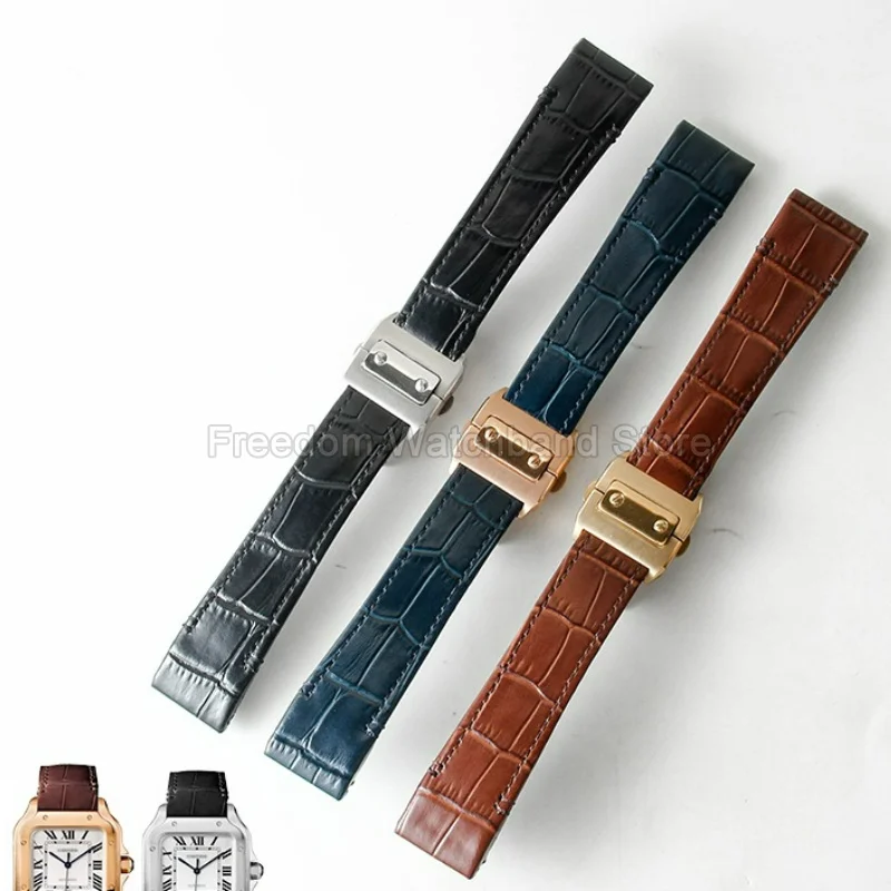 Premium 21mm Leather Watch Bracelet for Cartier Santos Waterproof Sweat Resistant Comfortable Wearing Experience Watch Strap