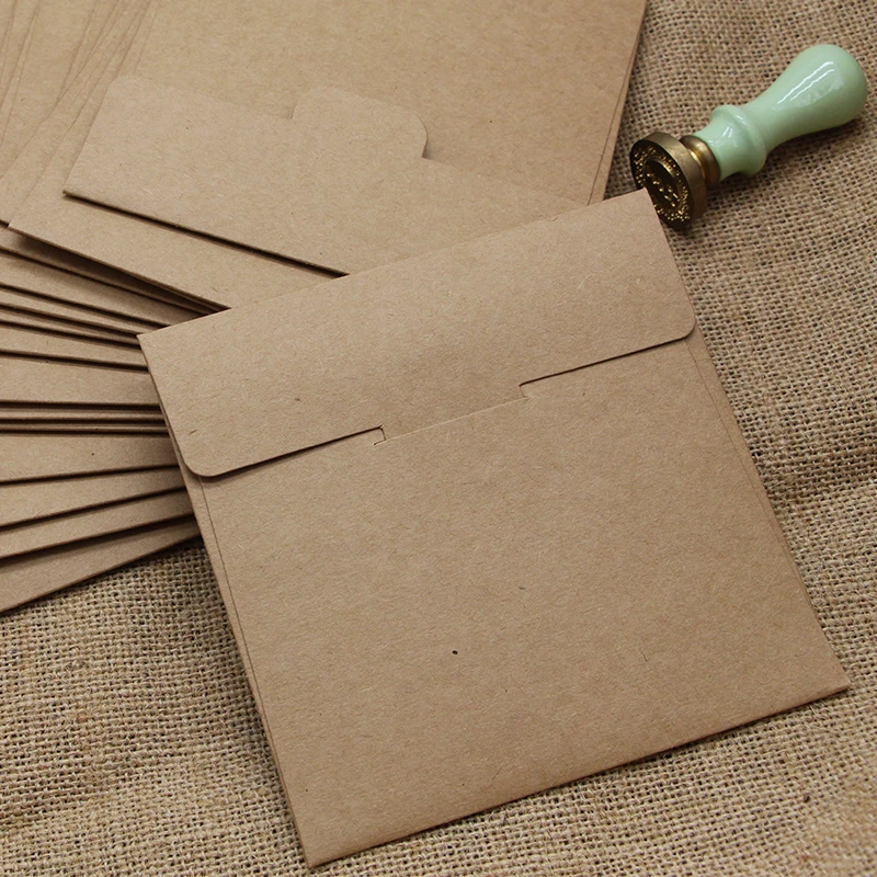 20pcs Vintage Kraft Paper Envelope Square Mini Blank CD Storage Envelope Bag Small Card Packaging