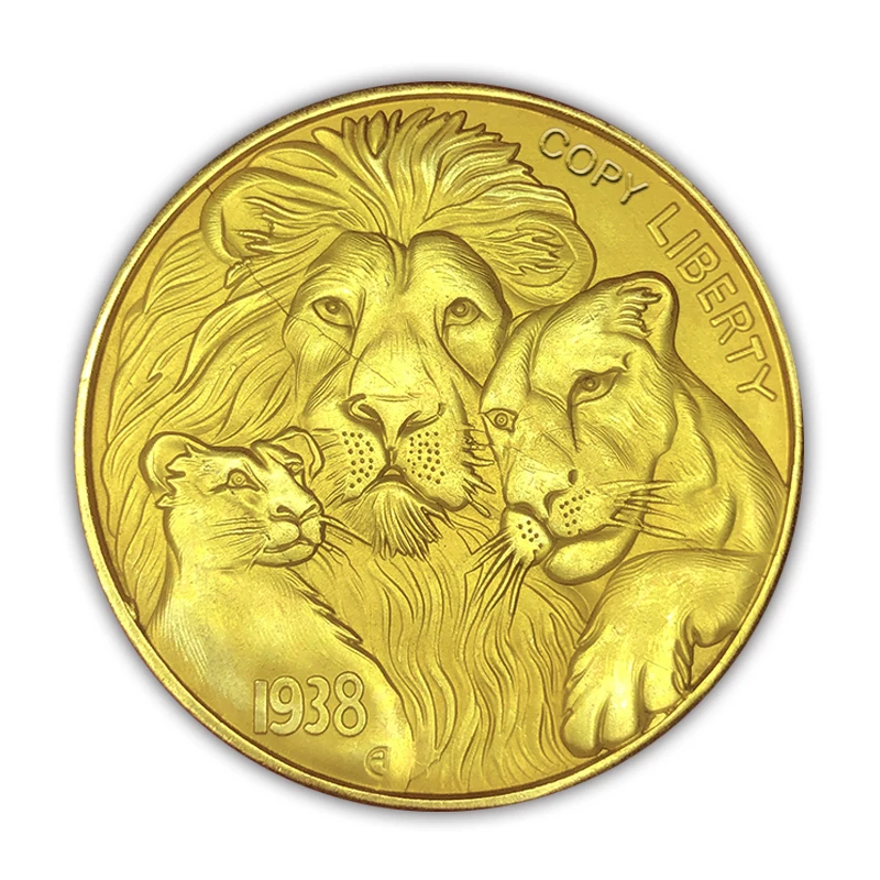 American 1938 Lion King Simba Golden Wandering Coin, Replica Hobo Coin, Art Eagle Relief Commemorative Coin，Collectibles