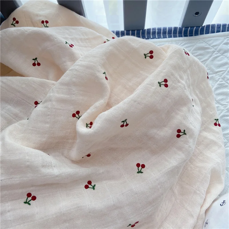 Cherry Lemon Printed Muslin Baby Newborn Swaddle Blanket for Newborns Infant Cotton Gauze Blankets Wrap Cover Baby Shower Gift